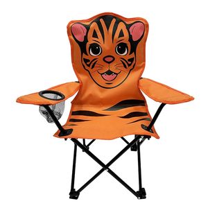 Kinder Anglersessel Orange mit Getränkehalter und Tasche Motiv Tiger