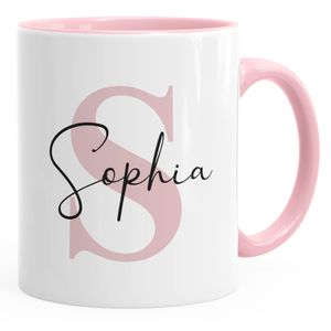 Namenstasse personalisierte Kaffee-Tasse mit Namen und Buchstabe persönliche Geschenke Buchstabentasse SpecialMe® inner-rosa Keramik-Tasse