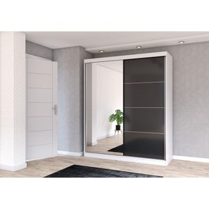 Šatníková skriňa s posuvnými dverami Šatníková skriňa so zrkadlom Multi 31 - 233 cm (biela/čierna) + zrkadlo