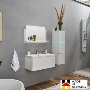 HOME DELUXE - Badmöbel WANGEROOGE BIG L Weiß (HB) Badezimmermöbel Waschbecken Unterschrank Spiegel