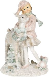 Clayre & Eef Figur Kind 13x10x20 cm Weiß Rosa Polyresin