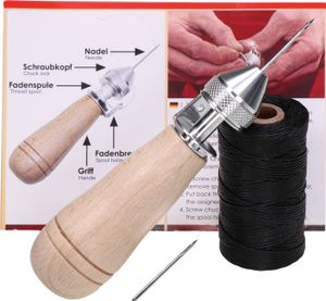 Profi Nähahle Sattlerahle mit Ledernadel & Ledergarn - zum nähen von Planen, Leder, Segeltuch, Cabrio Verdecken und Taschen - Leather Speedy Stitcher Thread Sewing Awl Tool Kit