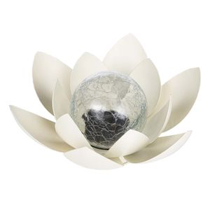 HI LED Solarleuchte Lotusblüte creme-weiß Crackleglas Bruchglas Solar 25x11cm