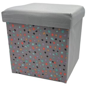 Kinderhocker mit Aufbewahrungsbox und abnehmbarem Deckel, ca. 30 x 30 cm (grau mit Punkten)