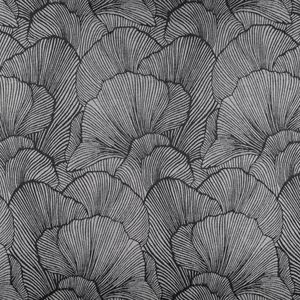 Vorhangstoff Dekostoff Jacquard Ginkgo Blätter schwarz ecru 135cm