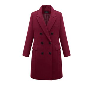 Frauen Winter Zweireiher Trenchcoat Knöpfe Strickjacke Jacke Outwear,Farbe: Rotwein,Größe:XXL