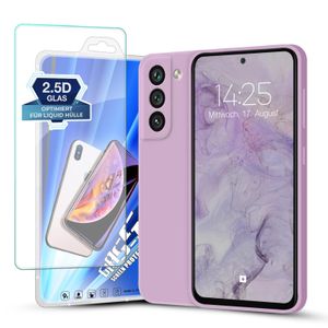 Hülle für Samsung Galaxy S22 mit 9H Displayglas Displayschutz Plus Case Cover Bumper Silikon Softgrip Schutzhülle Farbe: Lila