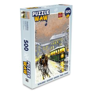 MuchoWow® Puzzle 500 Teile Gemälde - Ölgemälde - Winter - Straßenbahn - Pferd - Denken - Spiel - Toy
