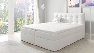 MÖBELSCHAFT Boxspringbett DIAGO - Boxspring posteľ prešívaná s matracom a dvoma zásuvkami v imitácii kože (rozmer postele: 180x200, farba: biela)