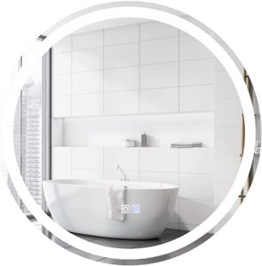 COSTWAY LED-Spiegel mit Anti-Beschlage Spiegelheizung, Badspiegel dimmbar, Badezimmerspiegel 3000K-6000K Wandspiegel (Ø 60cm)