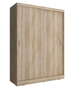 Furniture24 Schwebetürenschrank Wiki 150, Kleiderschrank, Schrank, Schiebetür, Schlafzimmerschrank mit Kleiderstange und 4 Einlegeboden Sonoma Eiche, 150 cm breit