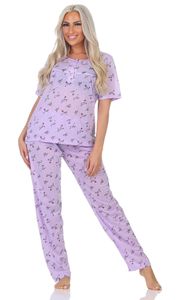 Damen Pyjama Hose + Shirt Schlafanzug Pyjama-Set; Flieder/XL/42