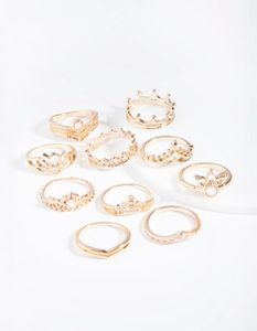 Lovisa schöne elegante vergoldete Ringe für Frauen und Teenager Gold Princess Opal Ring Pack SM