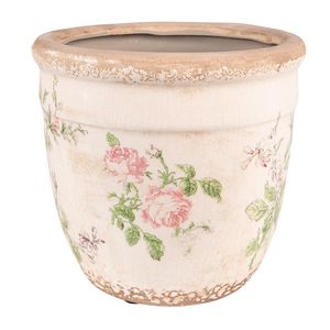 Clayre & Eef Blumentopf Ø 18x17 cm Rosa Beige Keramik Blumen