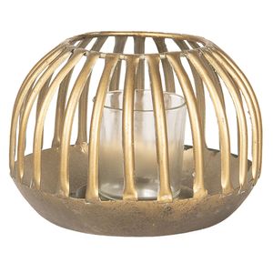 Clayre & Eef Windlicht Ø 15x10 cm Goldfarbig Metall Glas Rund