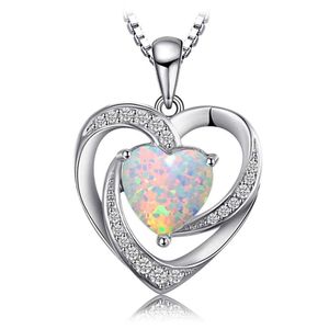 Jewel Panda Damen Sterling Silber Opal Herz Anhänger Halskette mit Zirkoniumdioxid