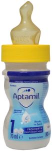 Aptamil 1 Säuglingsmilch Einsatzbereit 70ml X 24 + SMA Mittlerer Durchfluss Gelber Hals Sauger X 24
