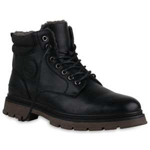 VAN HILL Herren Worker Boots Stiefel Profil-Sohle Schnürer Bequeme Schuhe 840535, Farbe: Schwarz, Größe: 45