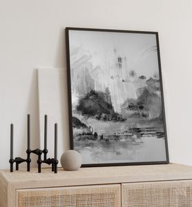 Poster Dämmerung schwarz weiß, groesse_poster:50x70 cm, groesse_rahmen:weiß 50x70 cm
