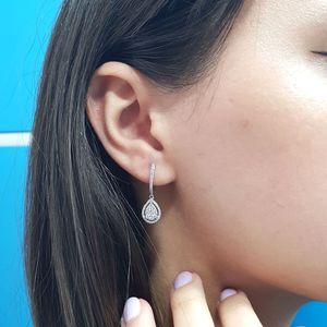 Diamant Creolen mit Tropfenhänger groß Ohrhänger in 14 Karat Weißgold