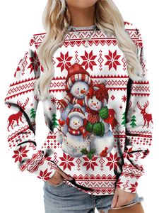 Damen Snowman Print Weihnachten Tops Winter Langarm Pullover Crew Neck Weihnachten Sweatshirts,Farbe:Stil-F,Größe:3Xl
