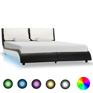 Klassische Bett Klassische Betten mit LED Schwarz und Weiß Kunstleder 120x190 cm  HOMMIE3736123