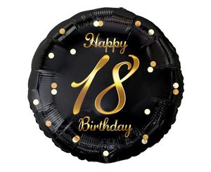 18. Geburtstag schwarz gold Folienballon rund
