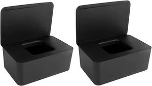 2 Stück Feuchttuch-Box Schwarz Kindertuchbox Kunststoff Toilettenpapierbox Feuchttücher Spender Tücherbox Tissue Aufbewahrungskoffe Serviettenbox mit Deckel für Zuhause Büro