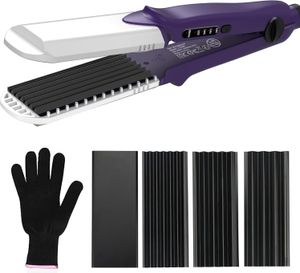 Kreppeisen für Haare – bis zu 220 °C Kreppeisen für Volumen, Mais-Stylinggerät, Glätteisen und Kreppeisen 2 in 1 [mit 4 austauschbaren Platten]