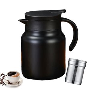 winterbeauy Kaffeekanne Teekanne,Thermoskannen,1000ml,mit Siebeinsatz für Heißgetränke, Herausnehmbarer Doppelwandig (Schwarz)