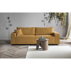 Schlafsofa Primo modernes Sofa aus Cordstoff Couch mit Schlaffunktion Bettkasten, Stoff: poso 01 - senfgelb