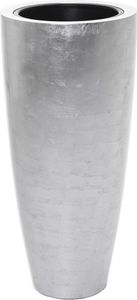 VIVANNO Pflanzkübel Fiberglas CITY Rund, Silber Blattoptik hochglanz - 37x37x80 cm