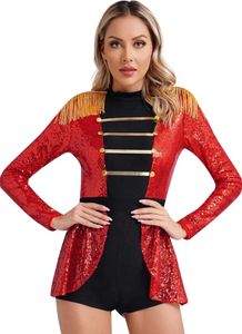 Damen Zirkusdirektorin-Kostüm – Glitzernder Langarmige-Jumpsuit Gr. S Pailletten für Shows, Halloween, Party, Karneval & Cosplay