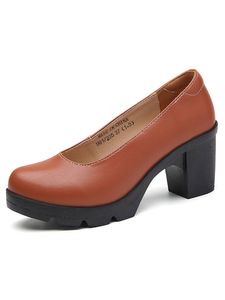 Damen Pumps Chunky Block Heel Mode Schuhe Komfort Runde Zehe Arbeit Formal High Heels Hellbraun,Größe:EU 39