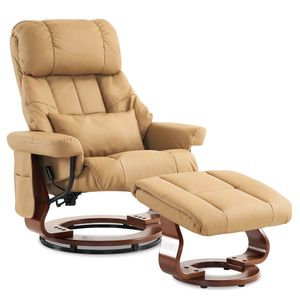 M MCombo Massagesessel mit Hocker, 360° drehbarer Relaxsessel mit Liegefunktion, moderner TV-Sessel Fernsehsessel mit Seitentasche für Wohnzimmer, Kunstleder, 9068 (Gelbbeige)