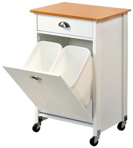 Kesper Küchenwagen mit Mülltrennsystem aus Holz, 50 x 37 x H79 cm Küchenschrank für Müllsäcke mit Arbeitsplatte und Schublade, 15 L Mülltüten