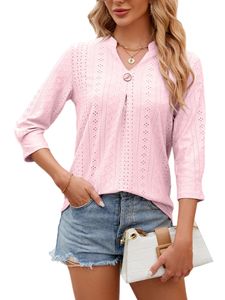 Damen Langarmshirts Tunika Bluse Losen Pullover Baggy Hals Tee Leicht Shirt Oberteile Rosa,Größe M
