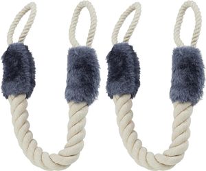 MODFU 2er Set Türkordel Klemmschutz, Türstopper Klinke, Baby Türsicherung, weich, Baumwolle, 57 cm, beige/blaugrau