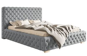 GRAINGOLD Glamour Bett 120x200 cm Agis - Doppelbett mit Lattenrost & Bettkasten - Polsterbett - Hellgrau