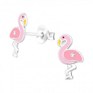 Silberne Ohrstecker, rosa Flamingo mit Kristall