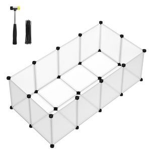 SONGMICS Kleintierkäfig, Freigehege mit Bodenplatten, 125 x 63 x 42 cm, weiß