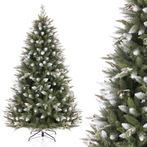 Weihnachtsbaum JOHN -  Künstlicher Christbaum Tannenbaum mit Schnee und Zapfen - Aus PVC und mit Metallständer, Größe:120 cm