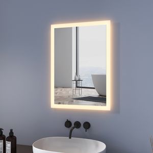 Meykoers Badspiegel LED Spiegel 50 x 70 cm Badzimmerspiegel mit Beleuchtung Wandspiegel Warmweissen Lichtspiegel IP44 Energiesparend