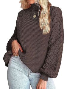 Damen Rollkragenpullover Strickpullover Gemütlicher Pullover Winter Warmer Sweatshirts Kaffee,Größe L