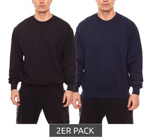2er Pack FRUIT OF THE LOOM Herren Rundhals-Pullover Basic Baumwoll-Sweater Gewicht: 280gm/m² Schwarz/Navy, Größe:L