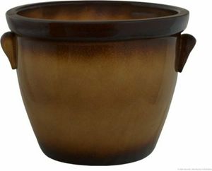 KERAZO Keramik 28x20 cm Blumentopf Pflanzkübel Pflanztopf Venus mit Henkel robust,frostfest, witterungsbeständig, Farbe: BRAUN-GEFLAMMT