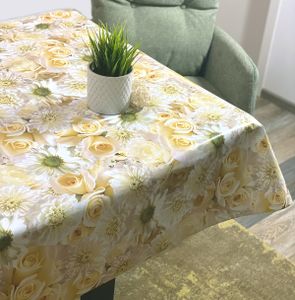 PVC Tischdecke Blumenstrauß weiß Wachstuch · Breite & Länge wählbar · abwaschbare Tischdecke · Blüten Hochzeit Creme , Größe:90 x 90 cm