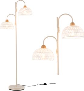 COSTWAY Rattan Stehlampe Wohnzimmer, 350° drehbar, E27, Leselampe mit Fußschalter, Standleuchte mit Höhe 155 cm, Wohnzimmerlampe modern