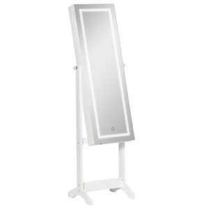 HOMCOM Schmuckschrank mit LED Spiegelschrank Schmuckorganizer Standspiegel Winkel verstellbar Weiß 46 x 36,5 x 151,5 cm