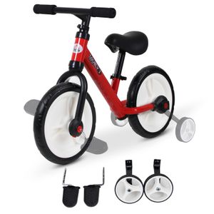 HOMCOM Kinder Laufrad, Lauflernrad, Kinderfahrrad, 2-in-1, Kinderrad mit Stützrädern und Pedalen, 2-5 Jahre, Sitzhöhenverstellbar, PP, Rot, 85 x B36 x H54 cm